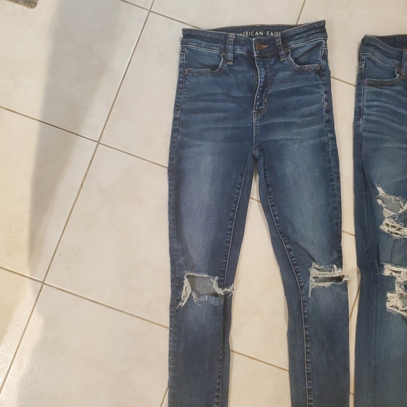 2 PAIR American Eagle Outfitters women's size 0 SHORT length ripped skinny jeans - Picture 3 of 9